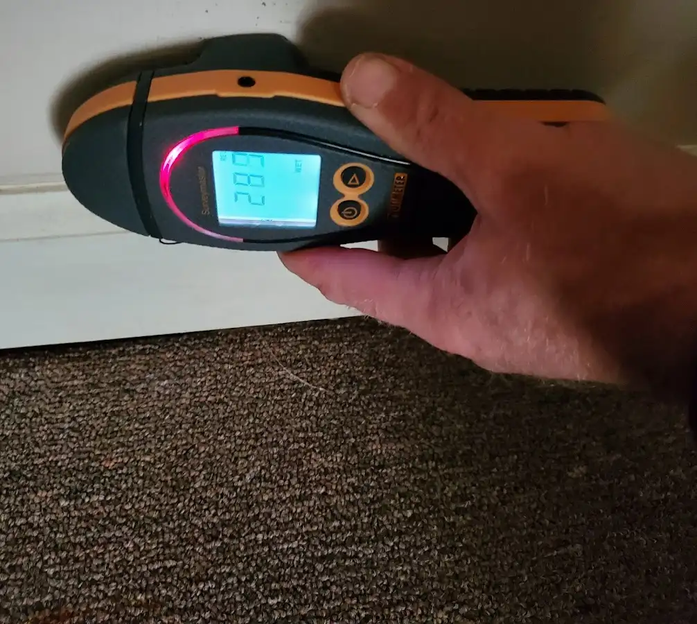 Moisture detection at baseboard during Storm Damage Restoration in Wellesley